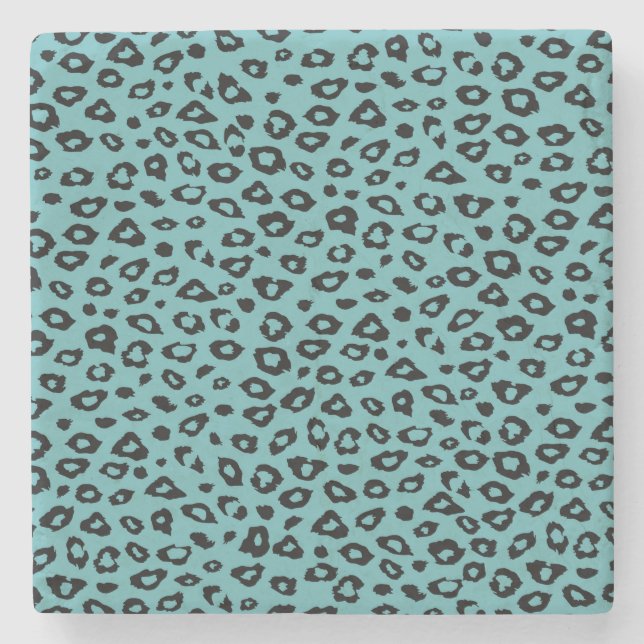 Aqua Black Leopard Print Stone Coaster (Front)