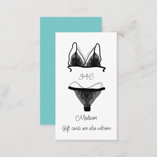 Aqua Black Lingerie Size Oh la la Bridal Shower   Enclosure Card