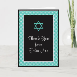 Aqua Black Mini Polka Dot Bat Mitzvah Thank You