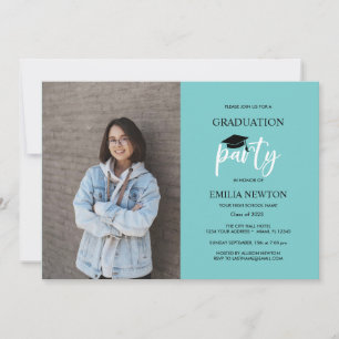 Aqua Black  Photo Graduation Party  Invitation
