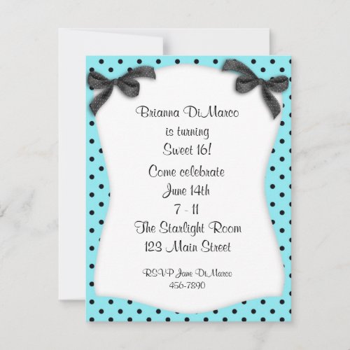 Aqua Black Polka Dot Invitation