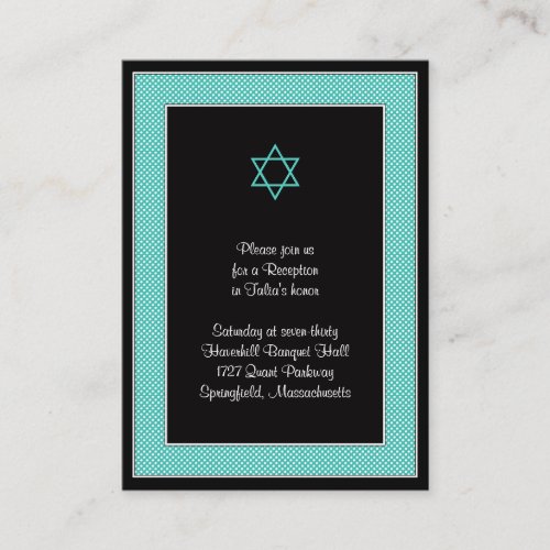 Aqua &amp; Black Polka Dots Bat Mitzvah Reception Card Business Card Template