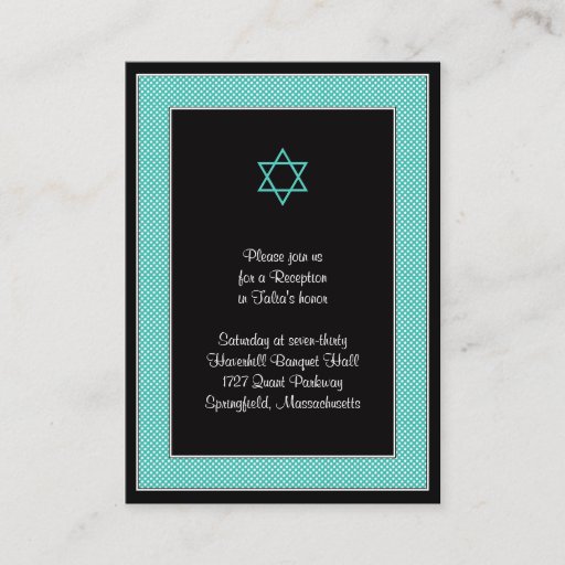 Customizable Aqua &amp; Black Polka Dots Bat Mitzvah Reception Card Business Card Template