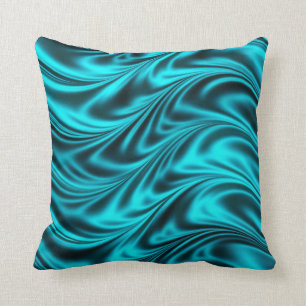 Aqua black silky waves throw pillow