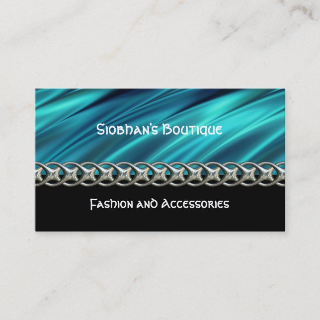 Aqua, black & silver chain business card (Front)