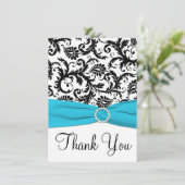 Aqua, Black, White Damask Thank You Card (Standing Front)