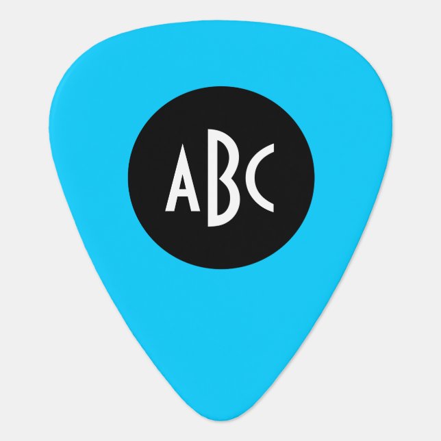 Aqua Black White Monogram Guitar Pick (Front)