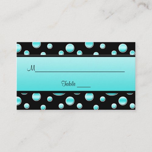 Aqua, Black, White Polka Dots Placecards Business Card Template