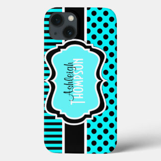 Aqua Black White Striped Polka Dots iPad Air Case