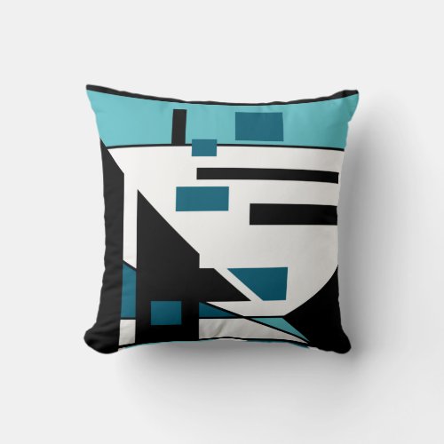 Aqua Black White Turquoise Geometric Motif Throw Pillow