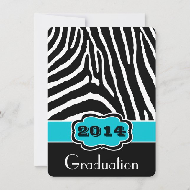 Aqua, Black, White Zebra Print Graduation Invite (Front)