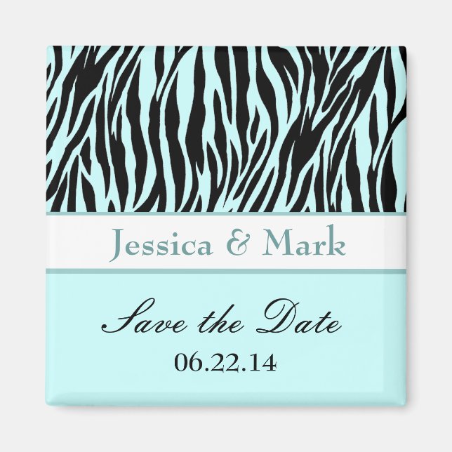 Aqua Black Zebra Save the Date Wedding Magnet (Front)