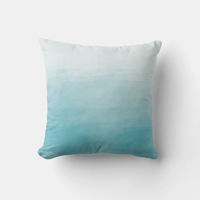 Aqua Bliss Watercolor Ombre Throw Pillow (Front)