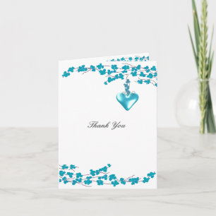 Aqua Blossoms with Heart Thank You Card