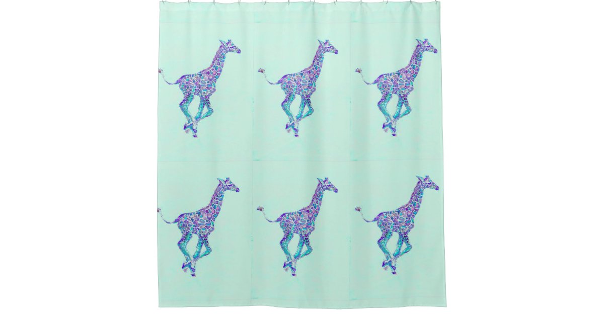 Aqua Blu Purple Giraffes Shower, Giraffe Shower Curtain