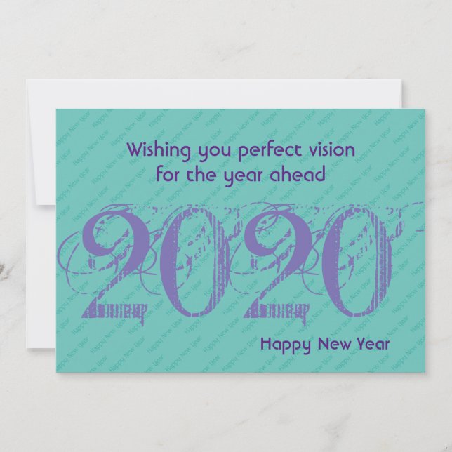 AQUA BLUE 20:20 Vision Modern Happy New Year Card (Front)
