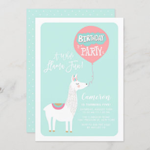 Aqua Blue A Whole Llama Fun Kids Birthday Party Invitation