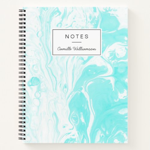 Aqua Blue Abstract Marble Personalized  Notebook
