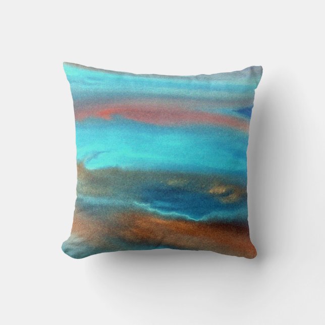 Aqua Blue Abstract Throw Pillow (Front)