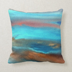 Aqua Blue Abstract Throw Pillow