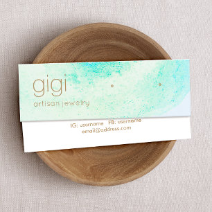Aqua Blue Abstract Watercolor Studs Earring Mini Business Card
