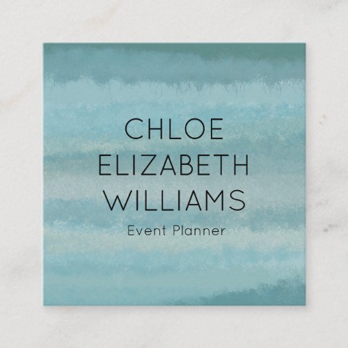 Aqua Blue Abstract Watercolor Textured Stripes Square Business Card