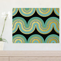 Aqua Blue Abstract Wave Lines Art Pattern Gold
