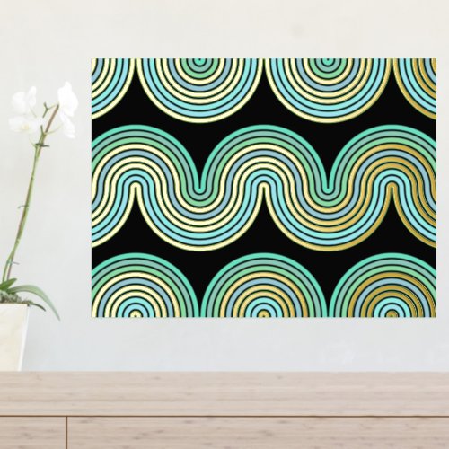 Aqua Blue Abstract Wave Lines Art Pattern Gold Foil Prints