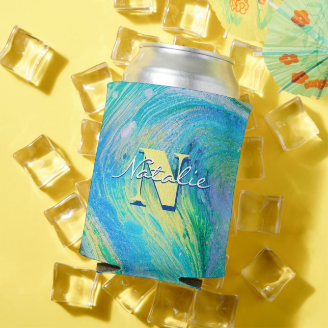 Aqua Blue Acrylic Flow Art Can Cooler (In Situ Summer)