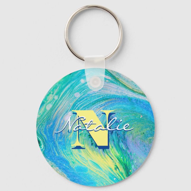 Aqua Blue Acrylic Flow Art Keychain (Front)