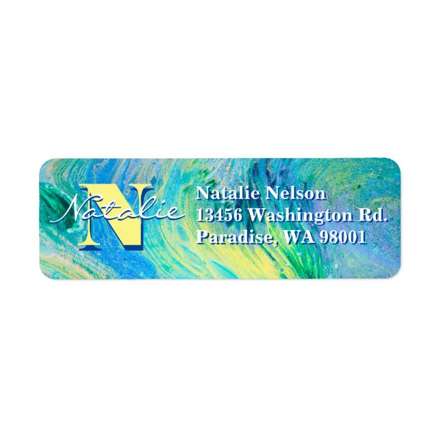 Aqua Blue Acrylic Flow Art Label (Front)