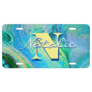 Aqua Blue Acrylic Flow Art License Plate