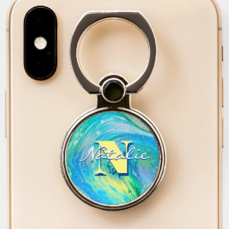 Aqua Blue Acrylic Flow Art Phone Ring Stand