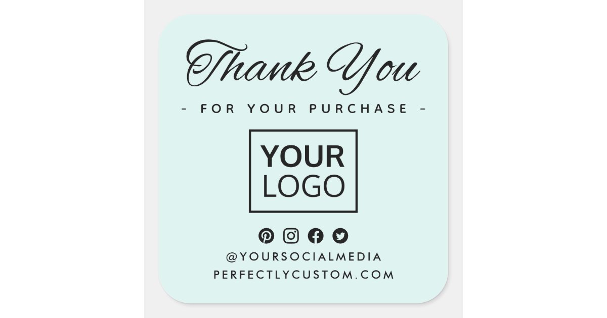 Aqua blue logo social order thank square sticker |