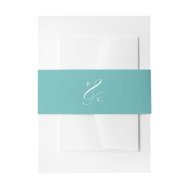 Aqua Blue Ampersand Monogram Invitation Belly Band (Front Example)