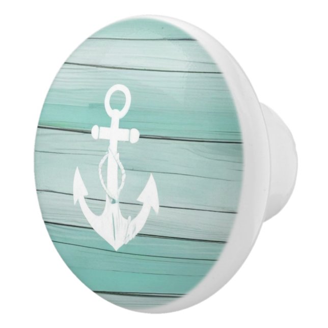 Aqua Blue Anchor Faux Wood Nautical Drawer knob (Right)