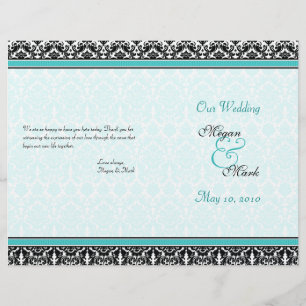 Aqua Blue and Black Damask Wedding Program