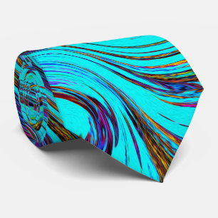 Aqua Blue and Black Groovy Abstract Retro Art Neck Tie