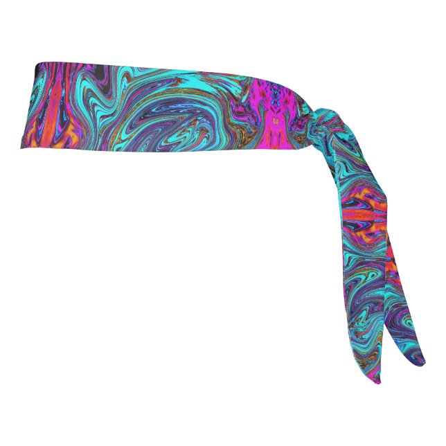 Aqua Blue and Black Groovy Abstract Retro Art Tie Headband (Rotate 90)