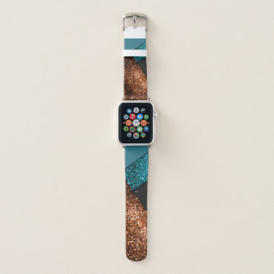 Aqua blue and bronze sparkles modern color block apple watch band