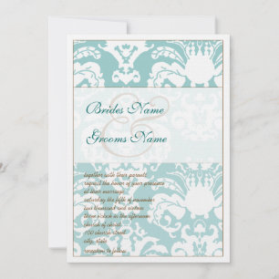Aqua Blue and Brown Damask Wedding Invitation