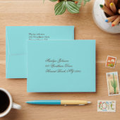 Aqua Blue and Brown Envelope for RSVP Card (Desk)
