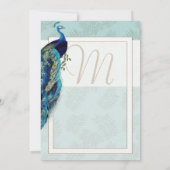 Aqua Blue and Brown Peacock Wedding Invitation (Back)