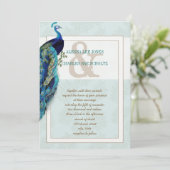 Aqua Blue and Brown Peacock Wedding Invitation (Standing Front)