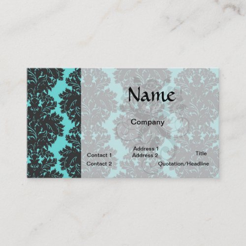 aqua blue and dark gray damask pattern business card