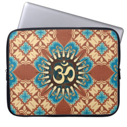 Aqua Blue and Earthy Brown Geometric with Gold OM Laptop Sleeve