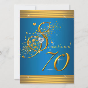 Aqua Blue and Gold 70th Birthday Party Invitation