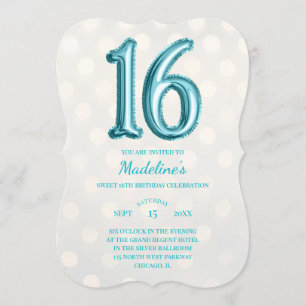 Aqua Blue and Gold Bokeh Faux Foil 16th Birthday Invitation