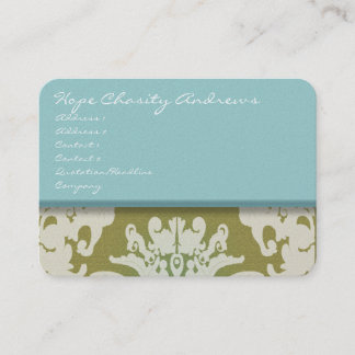 aqua Blue and Gold Damask Floral - Business Card
