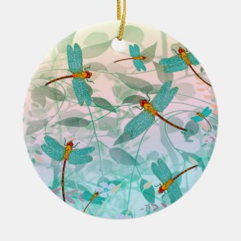 Aqua Blue And Gold Dragonflies Ceramic Ornament by AutumnRoseMDS at Zazzle